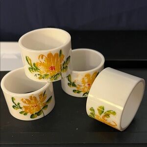 Vintage Denmark Yellow Floral Porcelain Napkin Rings